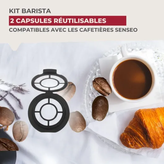 42227 Kit de 2 capsules café réutilisables compatibles Senseo, capsule café reutilisable, accessoires pour machines à café, dosette café réutilisable, capsules permanente, PET, 7 x 1 cm Noir Compatible Senseo