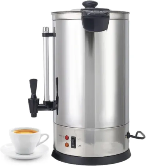 Percolateur à Café Inox 6L – 950W – Machine à Café Professionnelle 40 Tasses – Chauffe Rapide – Robinet Anti-Goutte – Température 90-92°C – Jauge de Niveau – Panier Inclus – Inox Simple Paroi