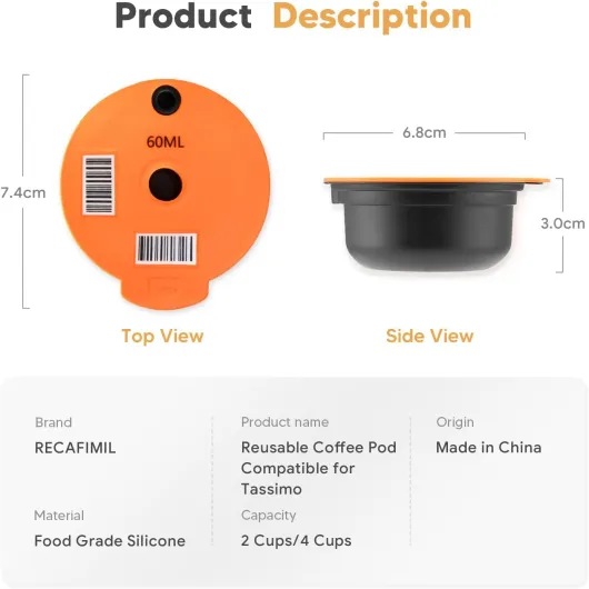 Dosettes de café réutilisables Tassimo - Capsules de café rechargeables - 180 ml - Capsules en plastique PP avec couvercles de rechange de 60 ml- Accessoire pour machine à café Tassimo Capsule de 180 Ml avec Couvercle de 60 Ml