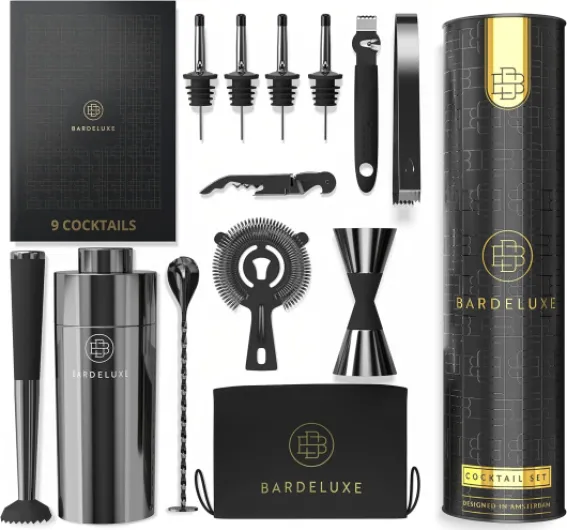 ® Kit Cocktail, 12 Pièces, Kit Cocktail Professionnel - Shaker Cocktail 750ml, Acier Inoxydable - Cocktail Shaker Kit, Kit Barman, Cocktail Kit - Set de Cocktail (Noir)