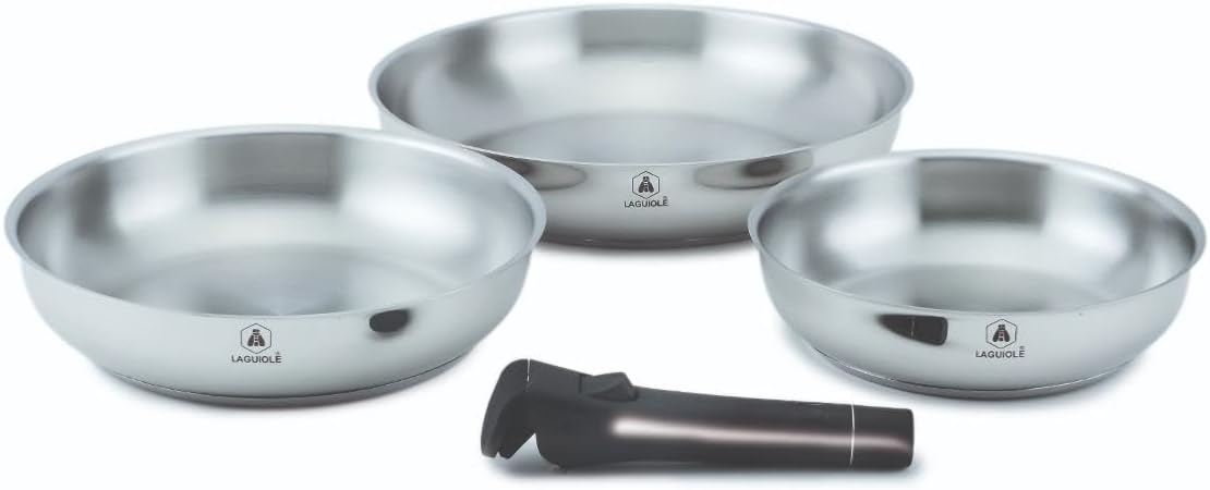 Set de 3 poêles inox amovible 20/24/28cm - "Réactif"