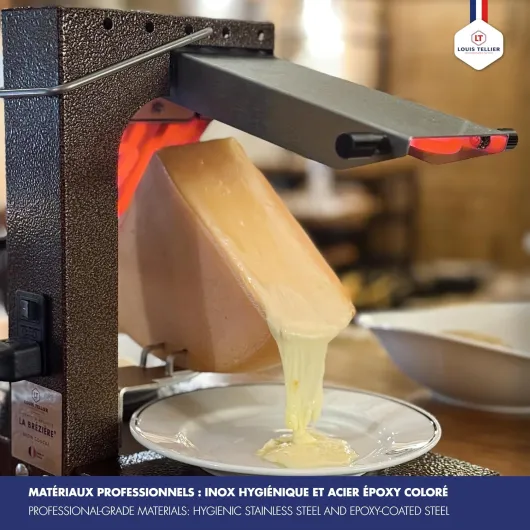 Appareil Raclette Traditionnelle 1-6 Pers – Louis Tellier Brézière® Signature Original – Fabriqué en France, Durable, Facile à Nettoyer – Service à la Table, Convivialité et Fromage Fondant Original Inox et Marron