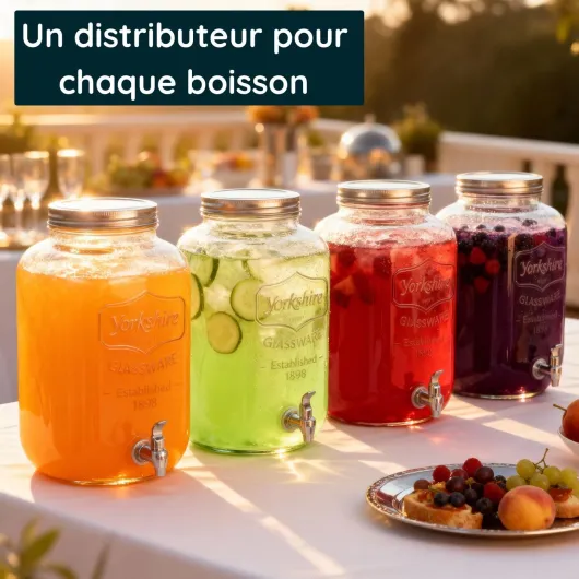 Distributeur Boisson avec Robinet 8 L - Fontaine à Eau et Cocktail - Bol à Punch - Jarre en Verre pour Limonades - Bonbonne - Bocal pour Sublimez vos Fêtes et Anniversaires
