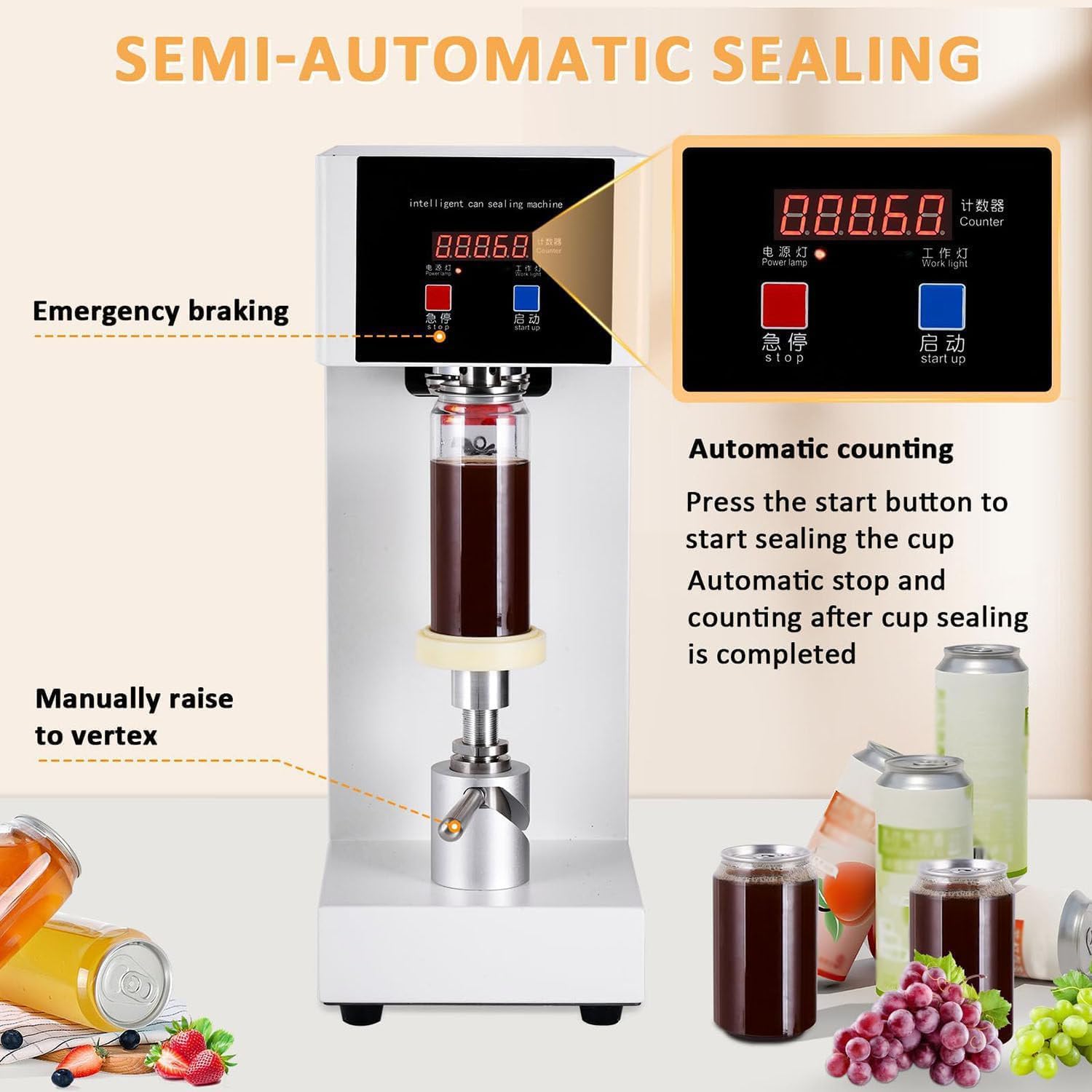 Sertisseuse de boîtes de Conserve Commerciale, Machine de scellage de gobelets, pour sceller Les Bouteilles en Plastique, en Verre ou en étain avec des Bouchons en Aluminium,Black Noir