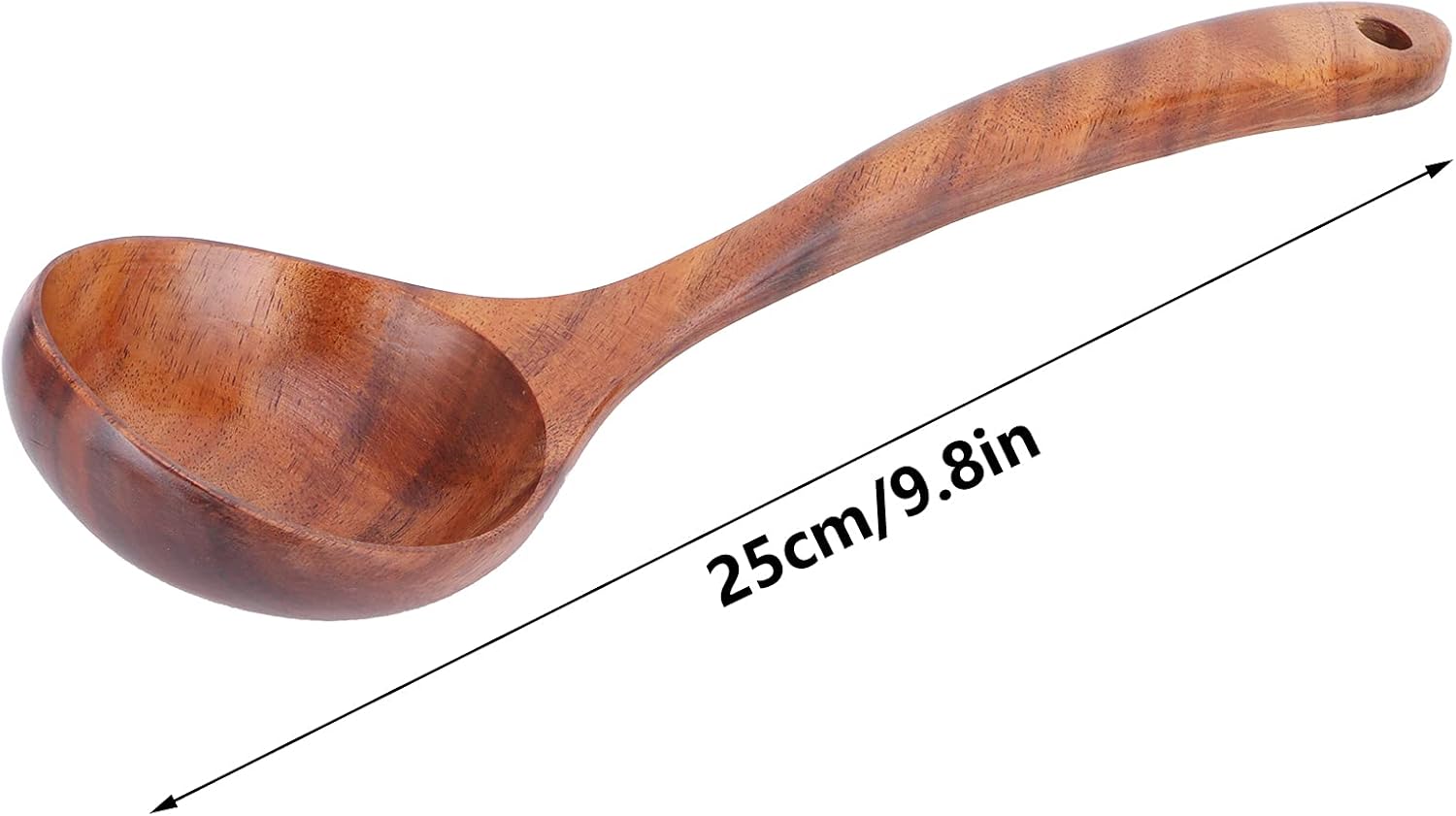 Louche en Bois, 25cm Cuillères à Soupe en Bois de Teck, Louche Profonde avec Long Manche, Cuillère à Soupe pour Marmite, Cuillère de Cuisine pour Cuisine, Service en Remuant