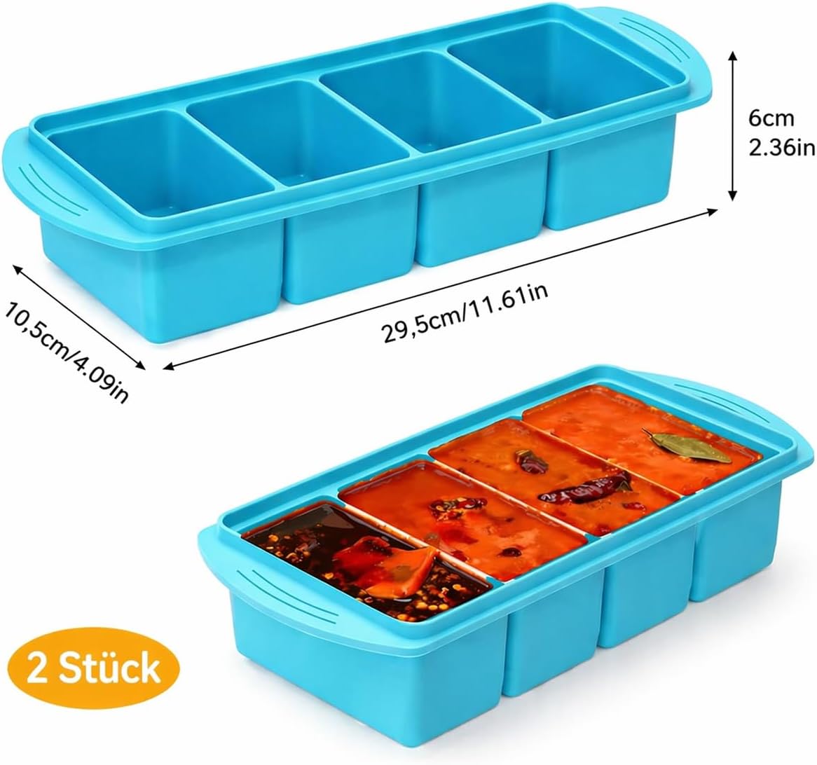 Generisch Conteneur de congélateur en silicone avec couvercle pour nourriture, grand moule à glaçons, congélateur en silicone, congélation et stockage de soupes, sauces, bouillons