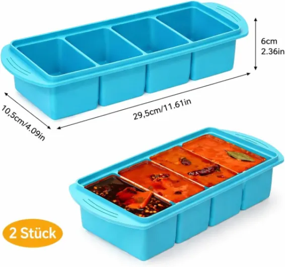 Generisch Conteneur de congélateur en silicone avec couvercle pour nourriture, grand moule à glaçons, congélateur en silicone, congélation et stockage de soupes, sauces, bouillons