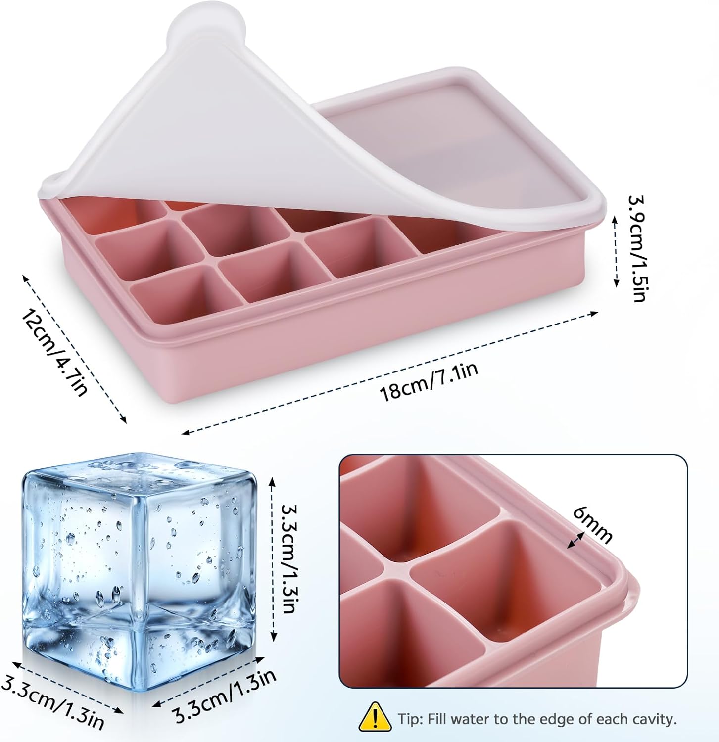 3 Pièces Bacs à Glaçons en Silicone, 15 Moules à Glaçons Carrés avec Couvercle, Sans BPA et Empilable, pour Whisky, Café, Cocktails, Bière, Vin, Faciles à Démouler Rose Morandi + Vert Morandi + Bleu Morandi