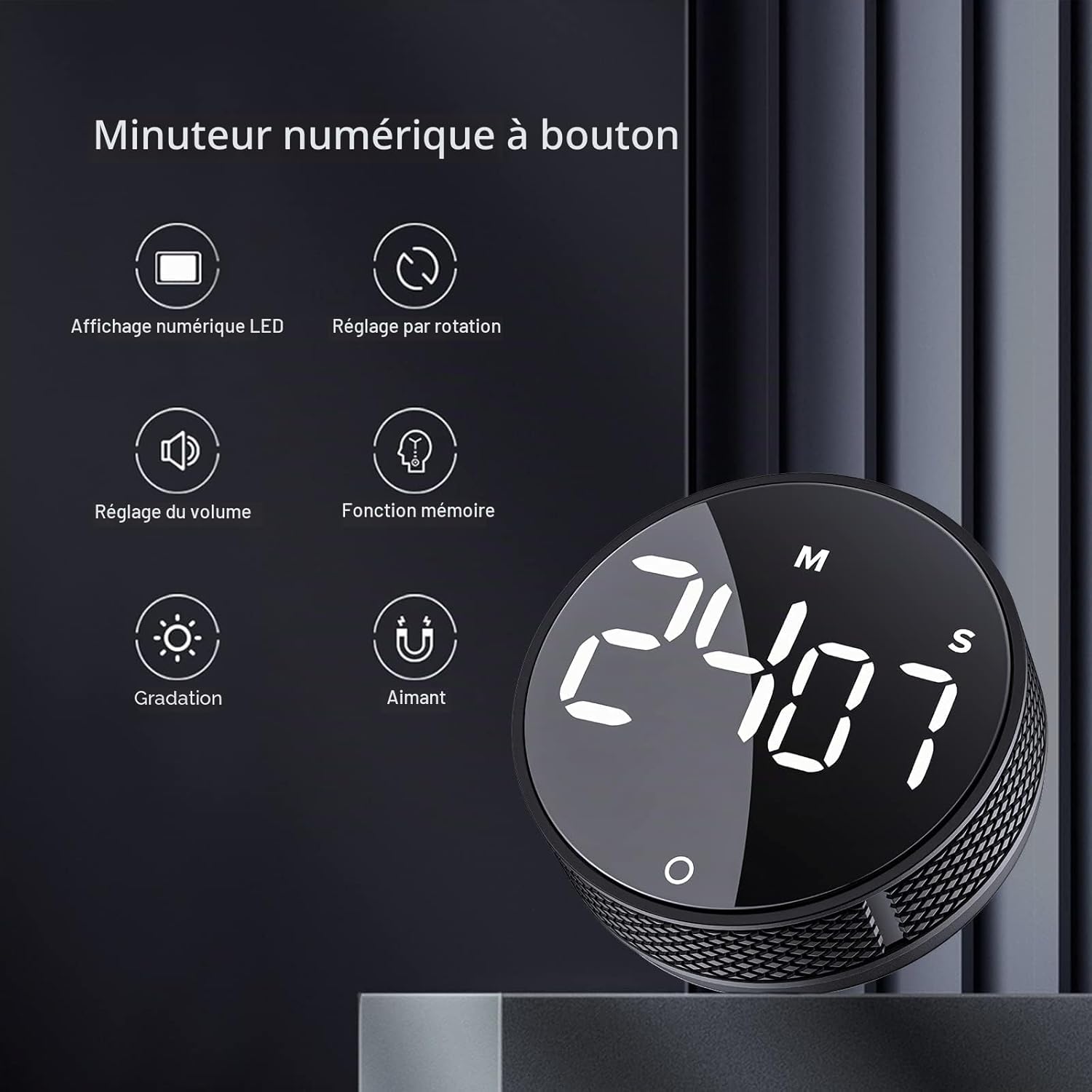 AVINIA Minuteries de Cuisine numériques,Compte à rebours magnétique à Grand écran LED Compte à rebours pour la Cuisine en Classe Fitness Cuisson Étudier,Facile pour Les Enfants et Les Personnes âgées Noir