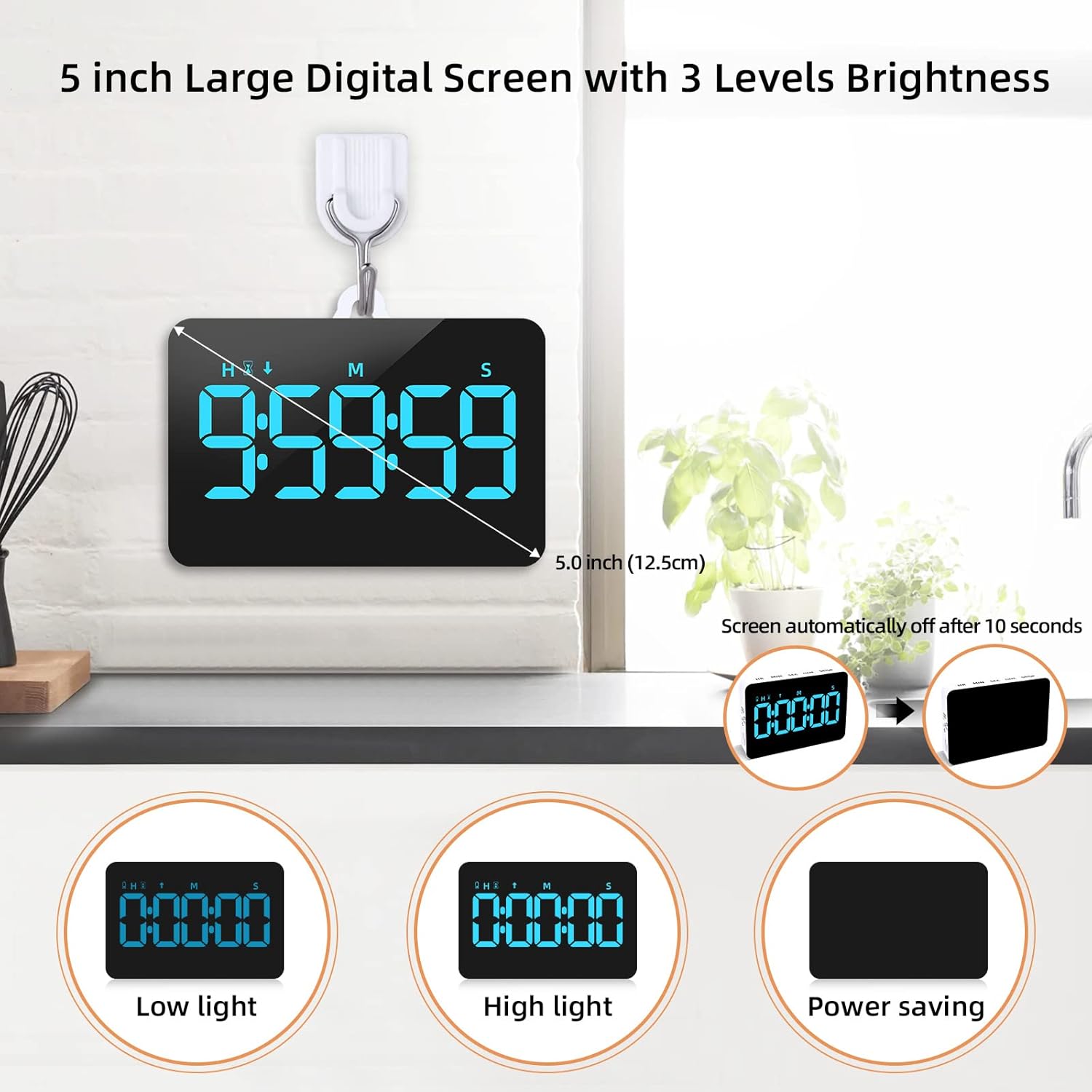 Minuteur de Cuisine Rechargeable, Compte à Rebours Chronomètre Kitchen Timer pour Cuisine Réunion Classe, Minuteur Aimanté Numérique Affichage LED, 3 Luminosité et 4 Volumes Réglables Bleu