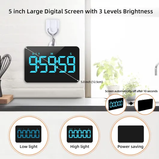 Minuteur de Cuisine Rechargeable, Compte à Rebours Chronomètre Kitchen Timer pour Cuisine Réunion Classe, Minuteur Aimanté Numérique Affichage LED, 3 Luminosité et 4 Volumes Réglables Bleu
