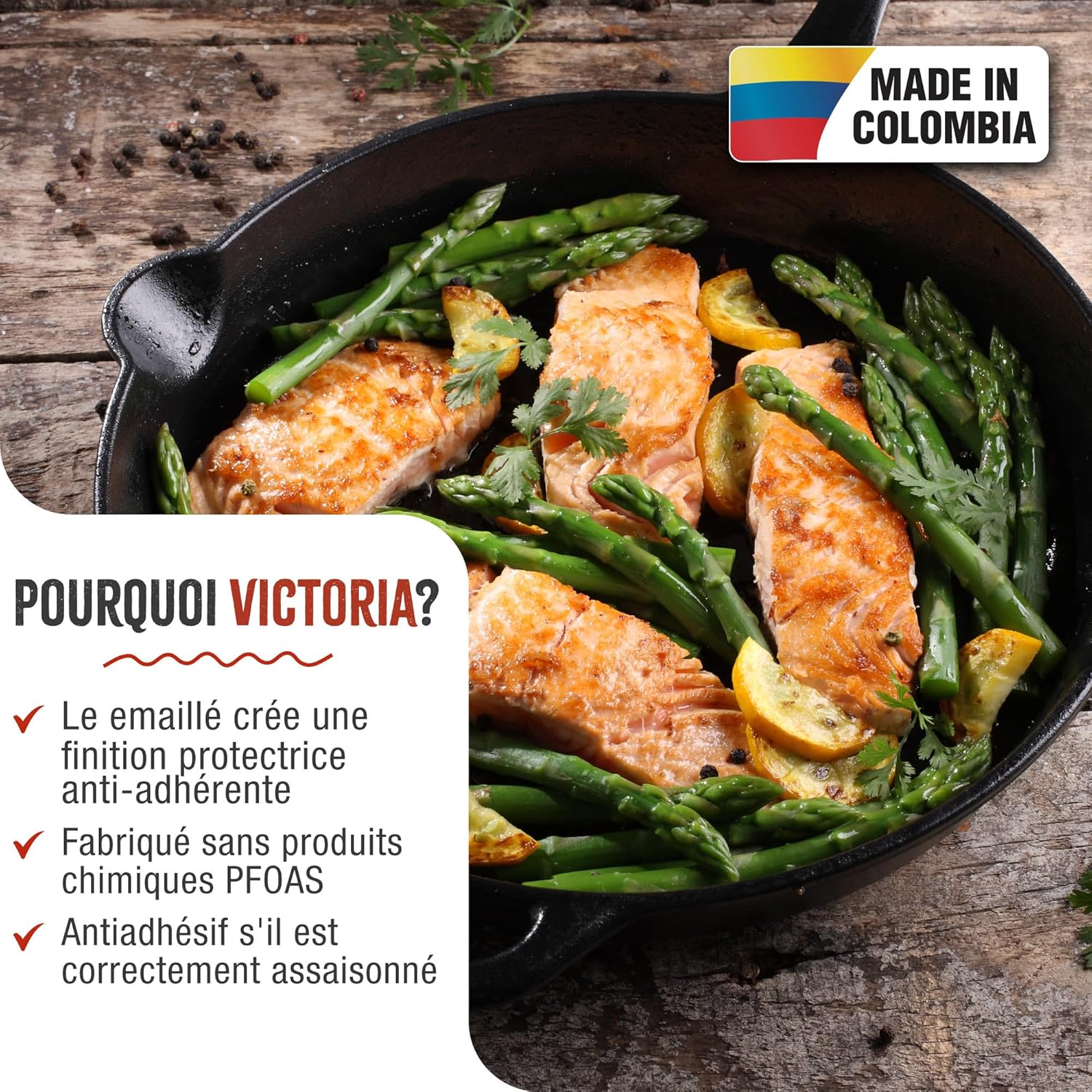 Poêle en Fonte Émaillée Induction 30cm, Convient pour le Feu, le Barbecue, le Four, la Plaque Vitrocéramique, le Gaz, Cast Iron Skillet sans Toxicité, sans PTFE ni PFOA Émaillée 30 cm
