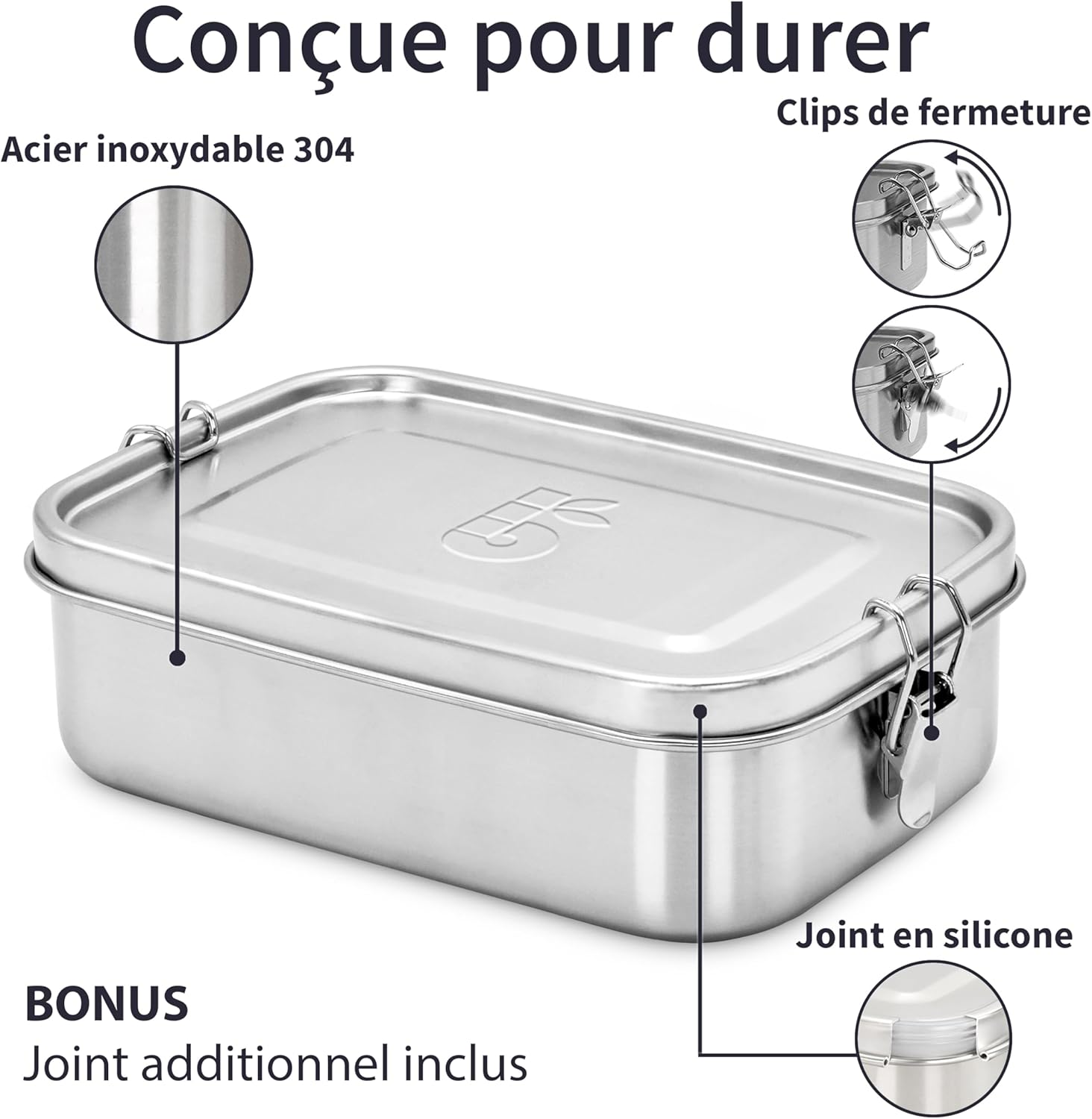 Lunch Box Inox 1200 ml, Boite Dejeuner Hermetique, Bento Compartimenté, Lunch Box Étanche, Boite a Gouter Inox 1200 ml, Eco Lunchbox