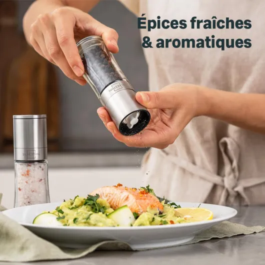 Set Moulins A Sel Et A Poivre Manuel 2 pièces – Taille De La Mouture Réglable – Verre Borosilicate Et Acier Inoxydable - Salière Et Poivrière Vides - Moulin À Épices 2 Count - Adjustable Grind