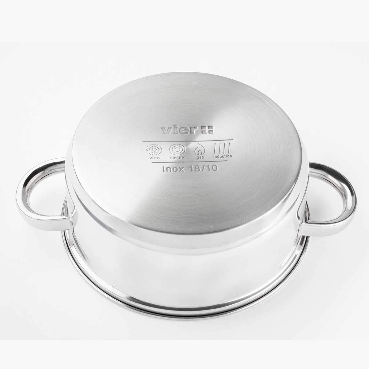 Vier- CI28 - Casserole à induction en acier inoxydable 18/10, diamètre de 28 cm, argentée 6.8 Litres 28 cm