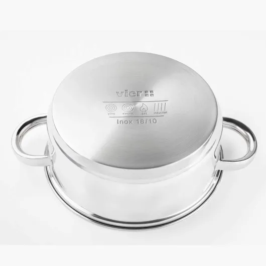 Vier- CI28 - Casserole à induction en acier inoxydable 18/10, diamètre de 28 cm, argentée 6.8 Litres 28 cm