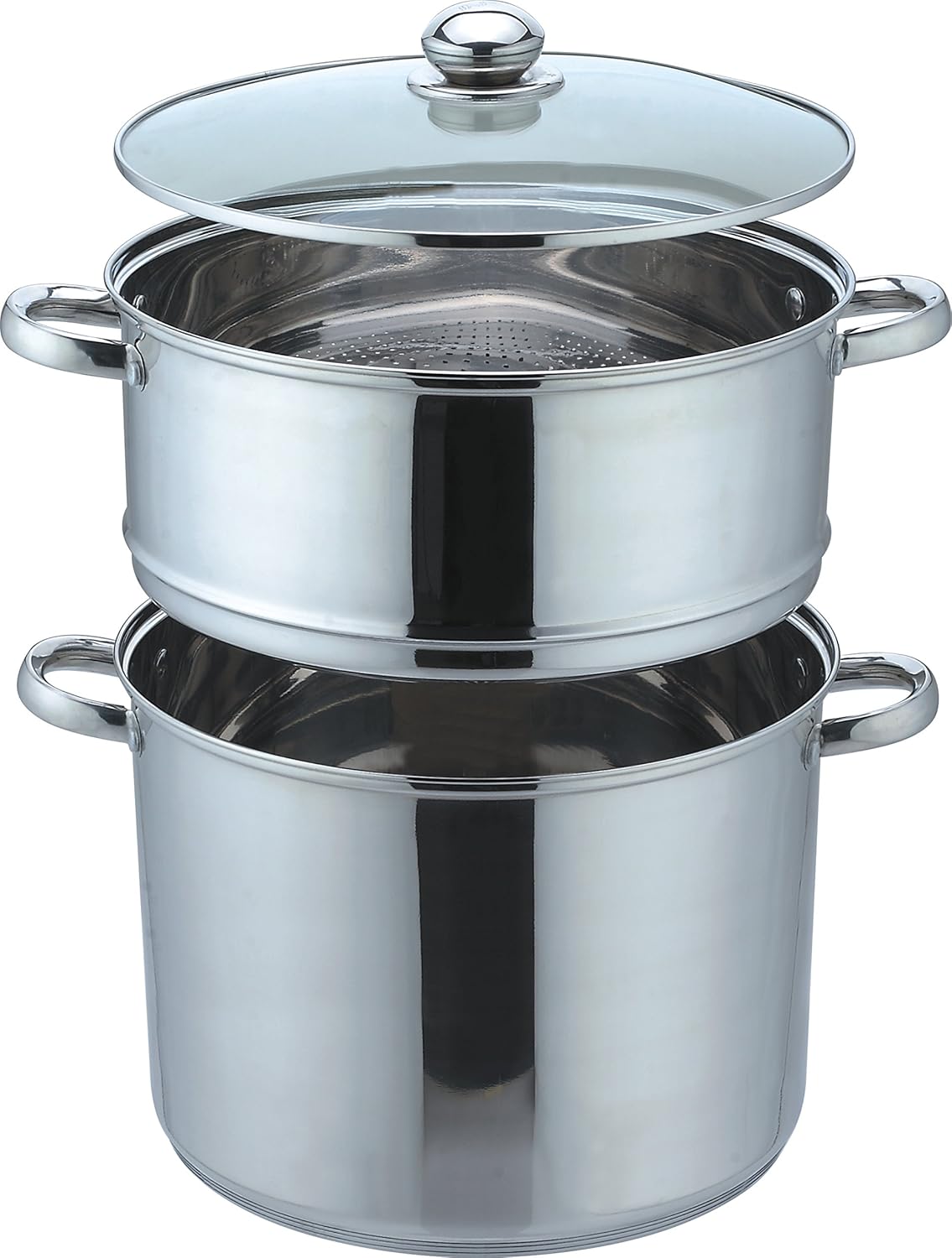 Couscoussier / Cuit Vapeur / Faitout 3 en 1 - Diamètre 24 cm - 8 Litres - Acier Inoxydable Haute Qualité - Couvercle en Verre - Tous Feux dont Induction - 0008071
