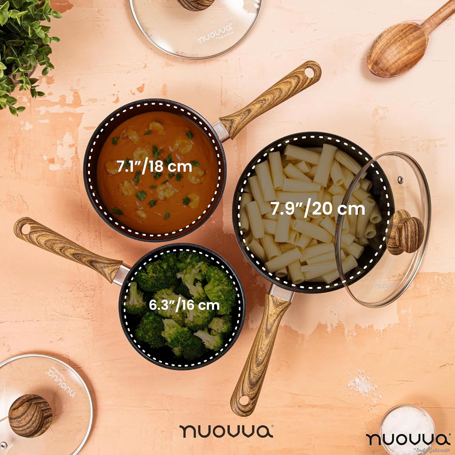 Nuovva Set de Casseroles Antiadhésives – Casserole à Induction avec Couvercle – Set de Casseroles en Cuivre de 3 Pièces – 16 cm, 18 cm, 20 cm – Par Nuovva - Cuivre 16cm, 18cm, 20cm (Set of 3)