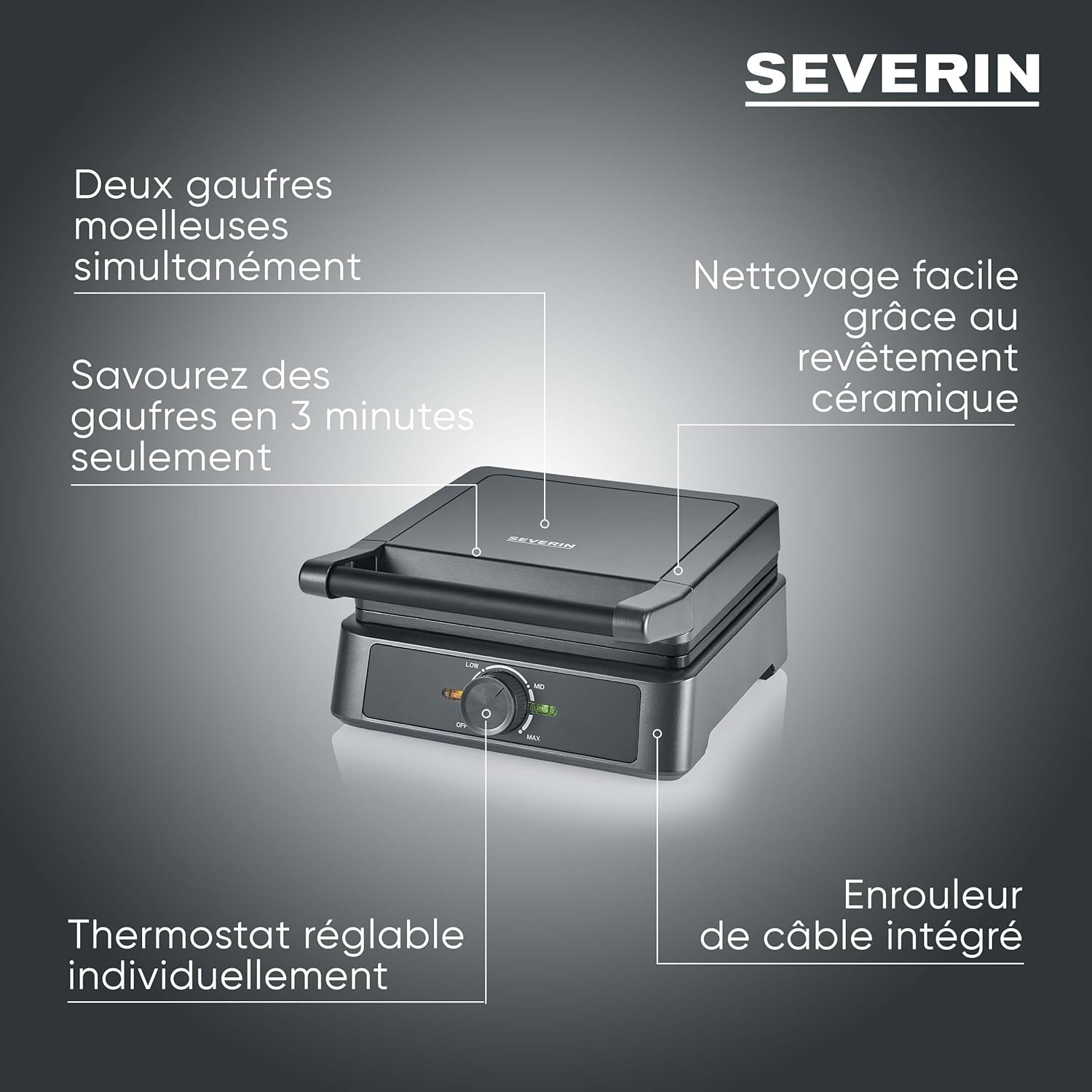 Gaufrier 1 600 W, Appareil à gaufres au revêtement antiadhésif pour gaufres belges moelleuses et croustillantes, Machine à gaufre sans PFAS au design compact, Noir, WA 2130 Gaufrier belge