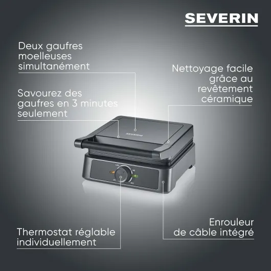 Gaufrier 1 600 W, Appareil à gaufres au revêtement antiadhésif pour gaufres belges moelleuses et croustillantes, Machine à gaufre sans PFAS au design compact, Noir, WA 2130 Gaufrier belge