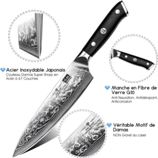 Test SHAN ZU Couteau Japonais de Chef 20cm : un vrai bon couteau Damas pour la cuisine du quotidien