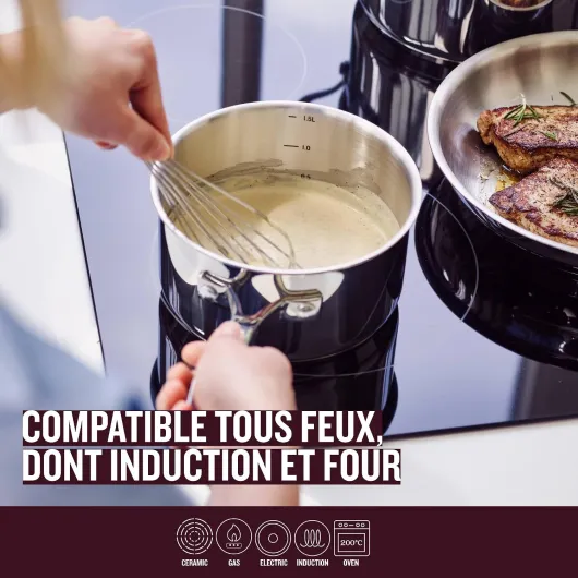 Chef - Lot de 4 Casseroles Inox 18/10 - 14/16/18/20 cm - Tous Feux Compatible Induction - Acier Inoxydable